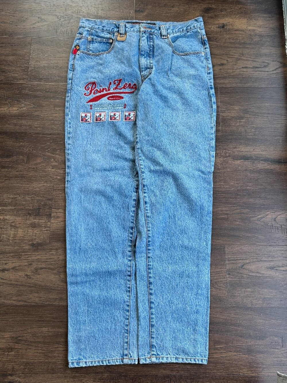Point Zero Vintage Embroidered Design Regular Fit Blue Jeans - Size 36